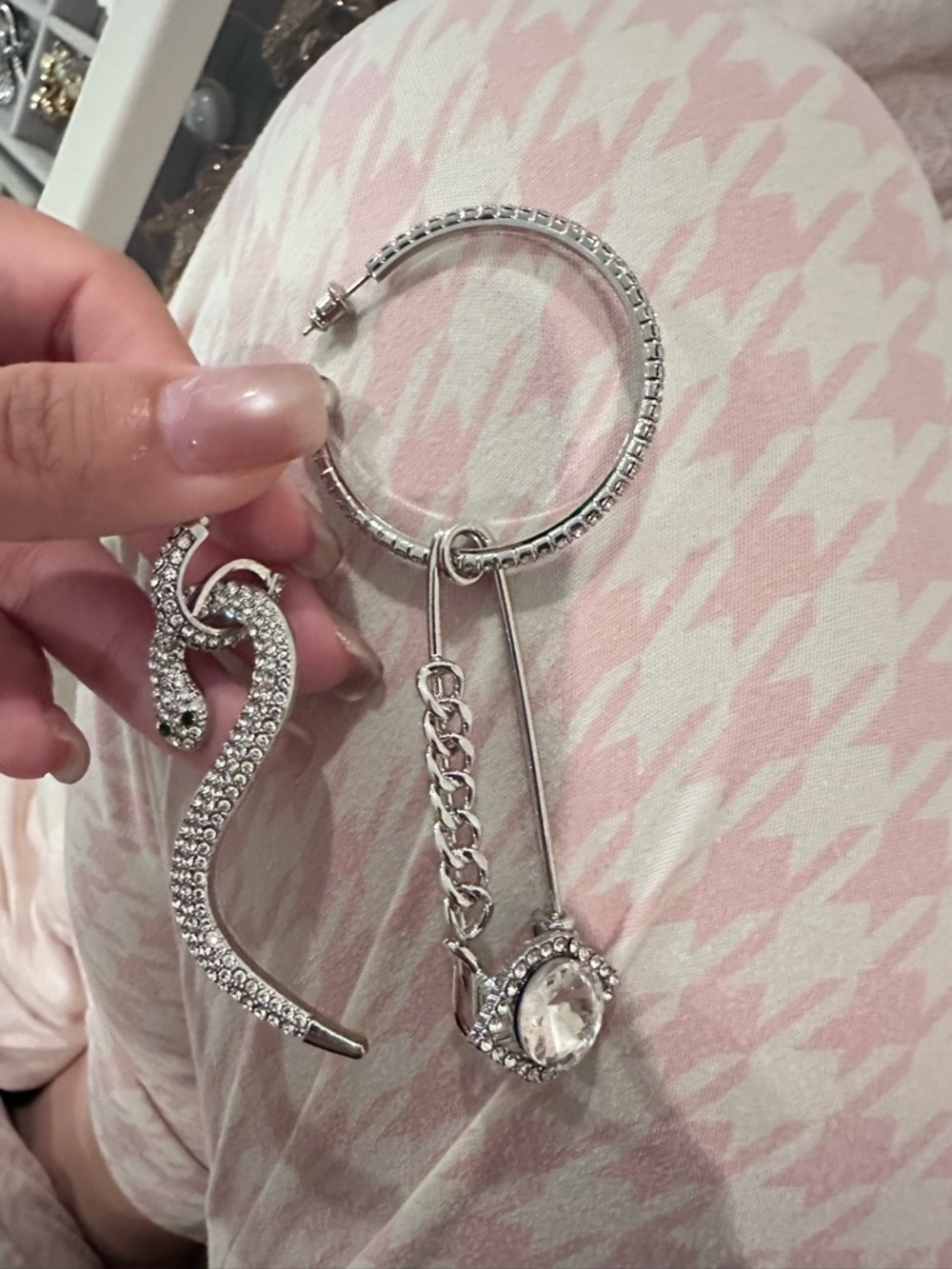 Source Unknown Silver Crystal Dangle Earrings with Snake Motif